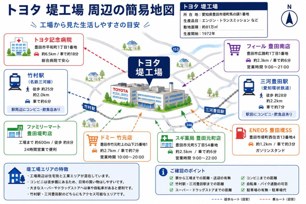トヨタ堤工場周辺マップ